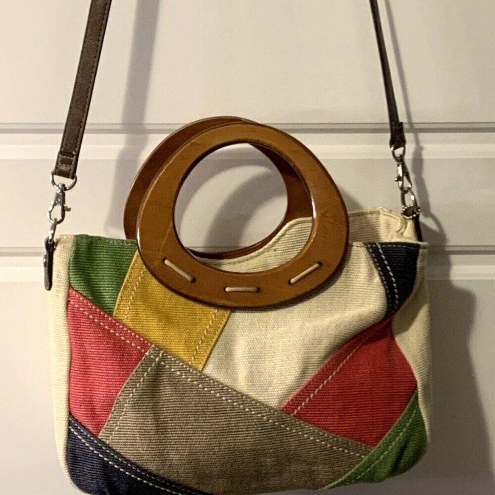 Relic Canvas Patchwork Satchel Handbag Purse Wood… - image 6